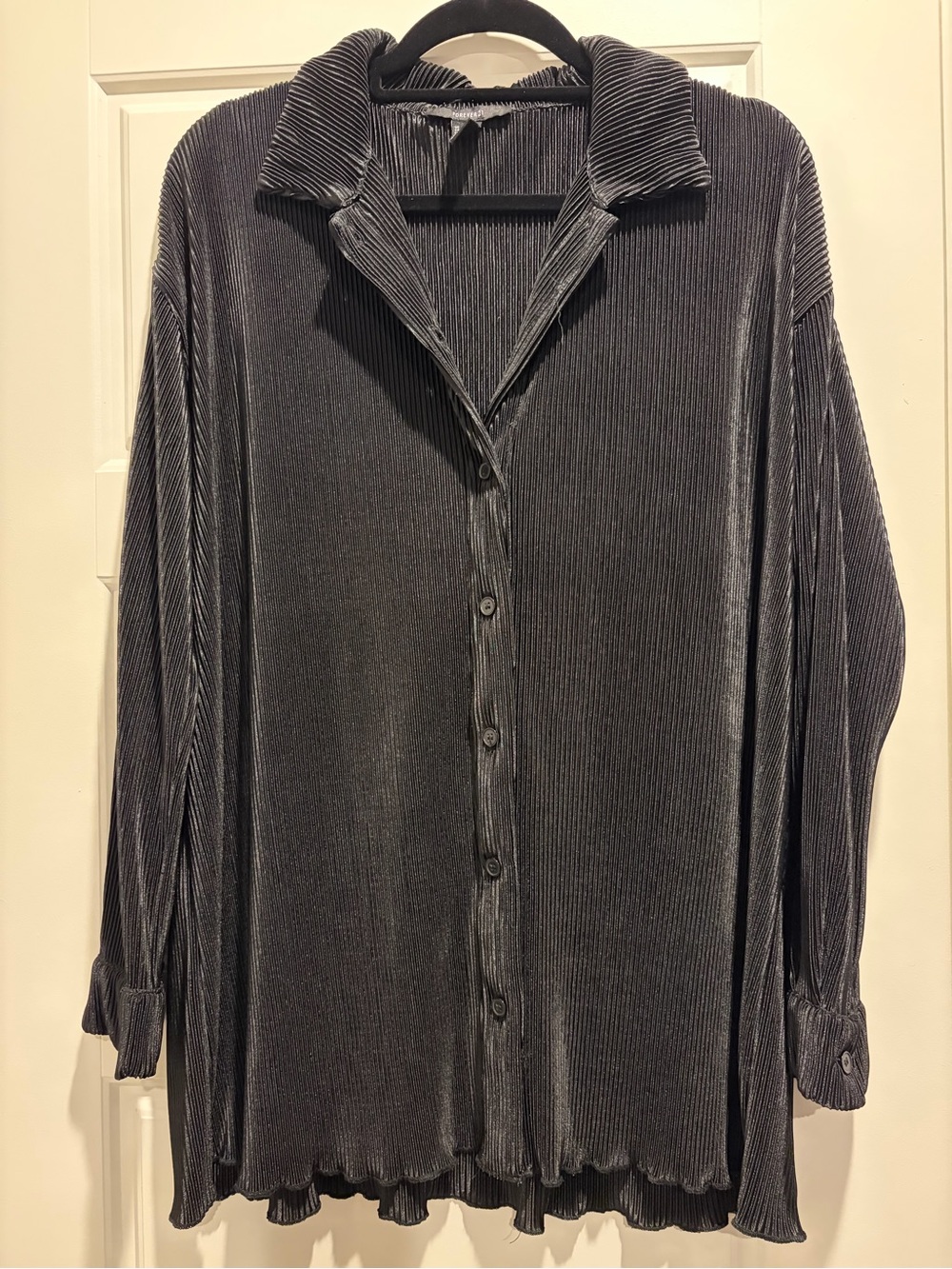 Forever 21 Ribbed Button-Up Shirt - black